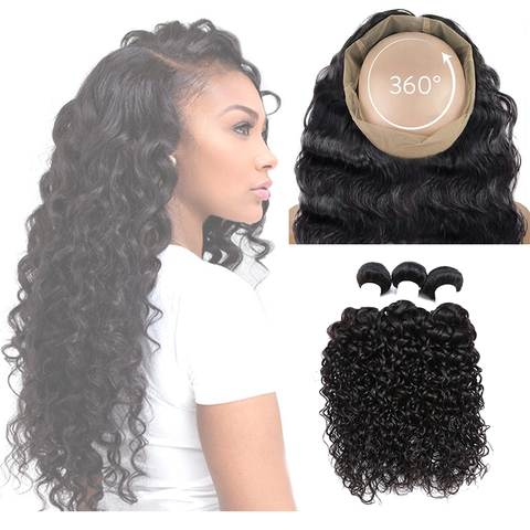 360 LACE FRONTAL BEACH WAVE 3 BUNDLES 1B Sapphire Virgin Hair